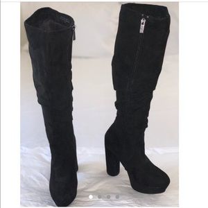 Chunky heel above the knee boots